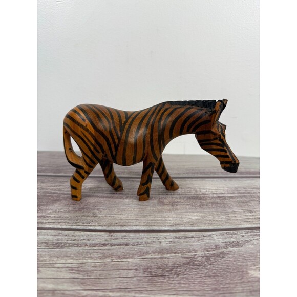 Authentic African Hand-Carved Hand-Painted Wooden Zebra 8" African Art - Picture 1 of 7
